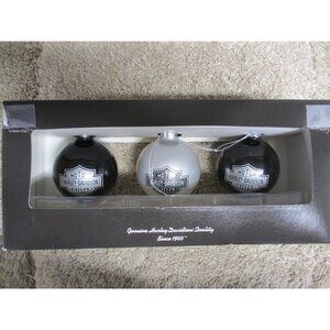 Lot of 3 Harley-Davidson Ornament Black & Silver Glass Christmas Balls With Logo
